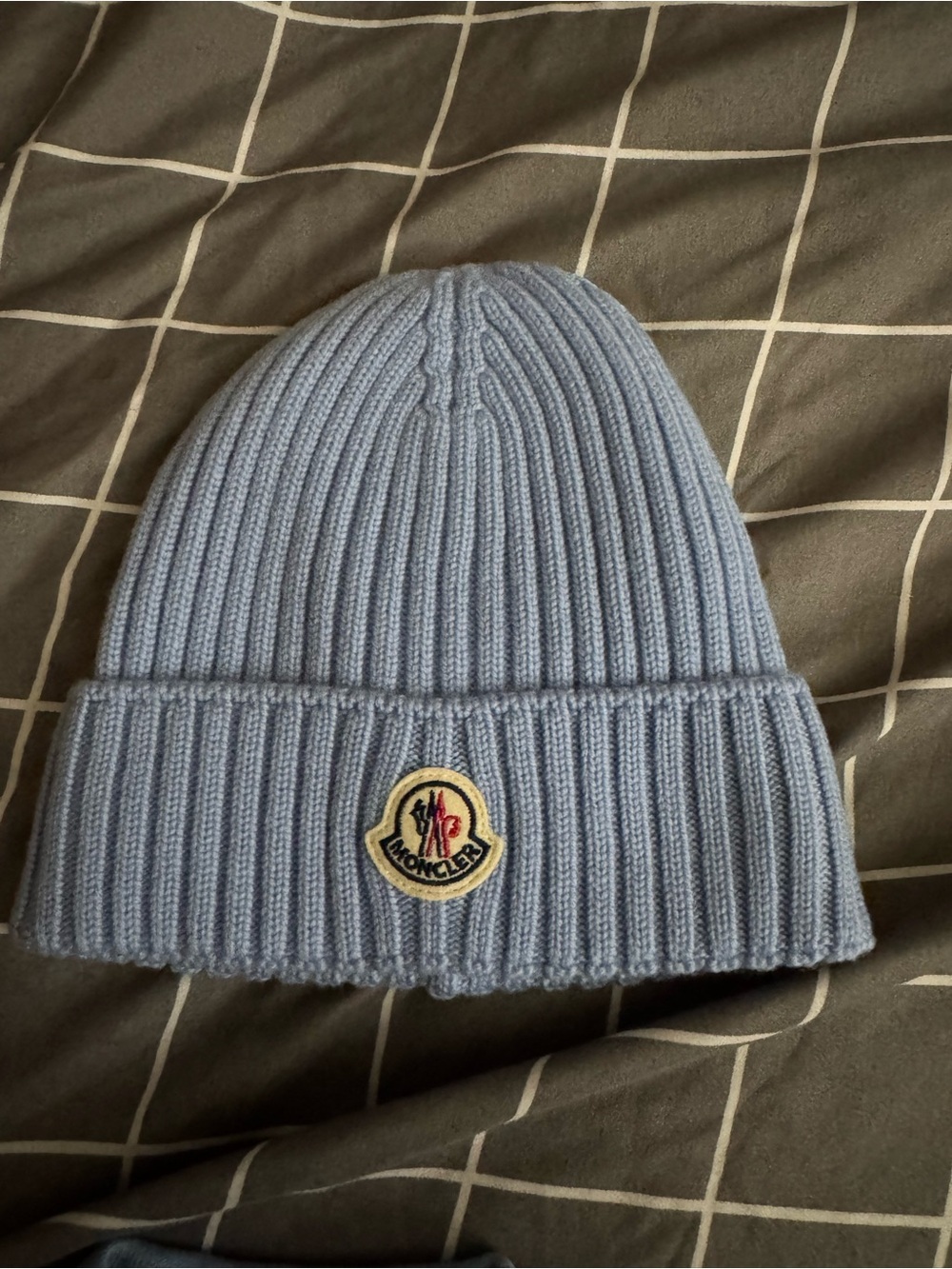 Moncler Pastel Blue Ribbed Fold-Over Beanie